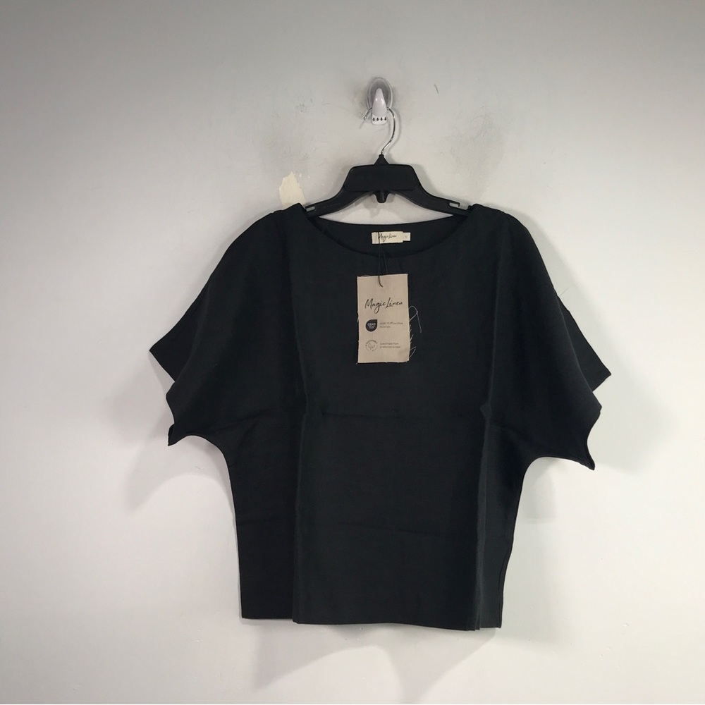 Magic Linen Loose Fit Midway Top, Women's Size L - Black